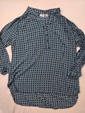Cato Womens Blue & Green Geometric Print Long Sleeve Boho Tunic Top Size 18/20